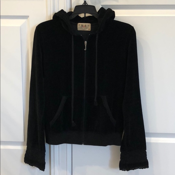 New Juicy Couture embroidery tier sleeve velour zip up hoodie sweatshirt